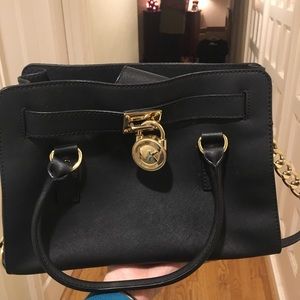 Michael Kors Black/Gold Saffiano Hamilton Satchel